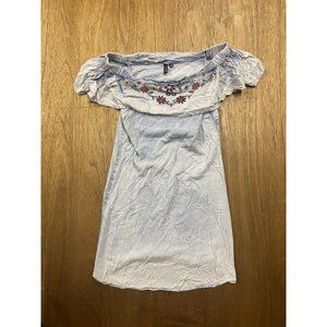 D&Kade Women's Boat Neck Peasant Blue Embroidered Floral Rayon Midi Dress M